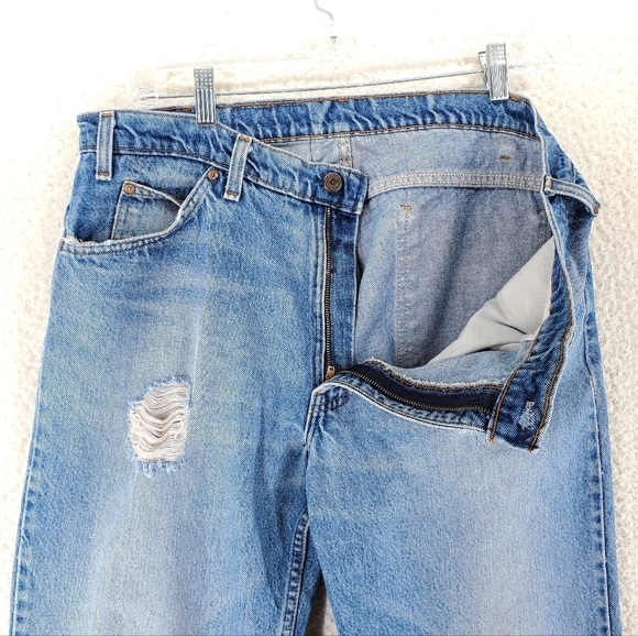 Vtg Levis Blue Jeans 506 Mens 38x30 Distressed Hi Rise Tapered Leg USA (36x30) - Picture 7 of 14